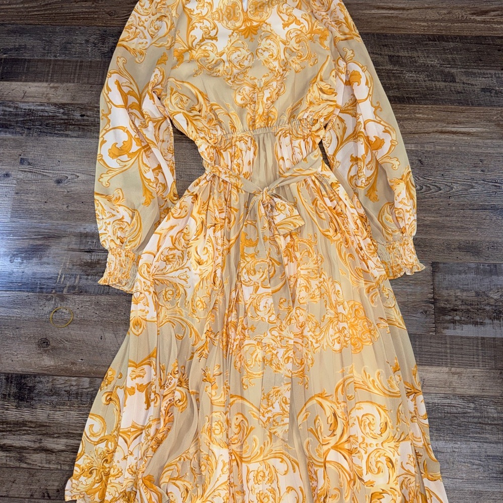 Flying Tomato Yellow Baroque Print Long Sleeve Maxi Dress - Picture 6 of 7